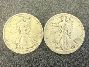 lot 12 image: 2 1945 Walking Liberty Half Dollars