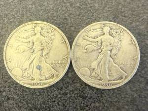 lot 15 image: 2 1936 Walking Liberty Half Dollars
