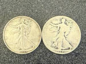 lot 16 image: 1937S & 1937 Walking Liberty Half Dollar