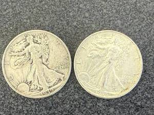 lot 21 image: 2 1939D Walking Liberty Half Dollars