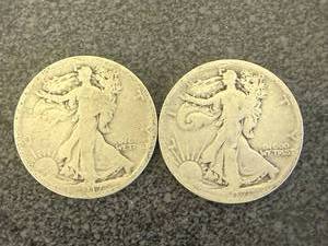 lot 22 image: 2 1917S Walking Liberty Half Dollars