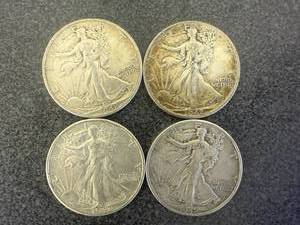 lot 25 image: 4 1942 Walking Liberty Half Dollars
