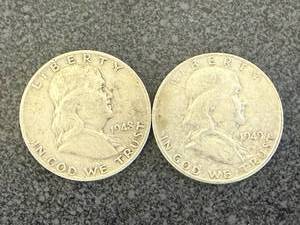 lot 32 image: 1948 & 1949 Franklin Half Dollars