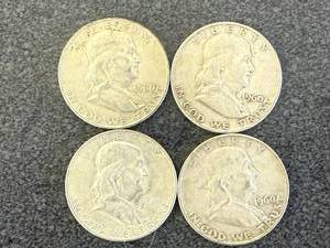 lot 33 image: 4 1960 Franklin Half Dollars