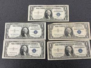 5 $1.00 Silver Certificates