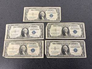 lot 63 image: 5 $1.00 Silver Certificates
