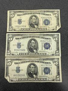 lot 65 image: 3 $5.00 Silver Certificates