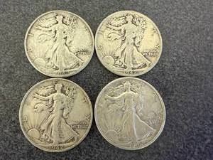 lot 70 image: 4 1942 Walking Liberty Half Dollars