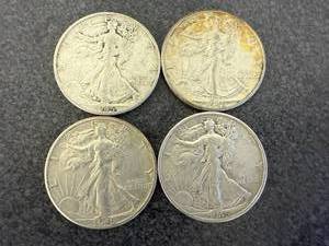 lot 74 image: 4 1945 Walking Liberty Half Dollars