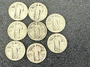 lot 77 image: 8 Standing Liberty Quarters