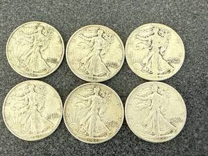 lot 92 image: 6 1942 Walking Liberty Half Dollars