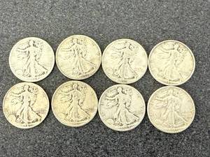 lot 93 image: 8 Mixed Years Walking Liberty Half Dollars