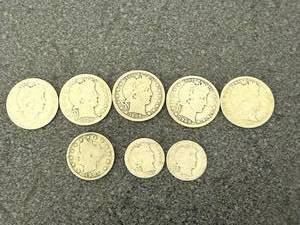 lot 95 image: 5 Barber Quarters, 2 Barber Dimes & 1 Liberty Head Nickle