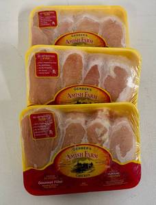lot 68 image: H. 3pkgs(Approx 5lbs) Boneless Skinless Chicken Breast-Gerber Amish Farms