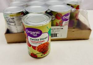 lot 100 image: MM. 12x 14.5oz Organic Petite Diced Tomatoes