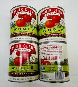lot 117 image: SSS. 4x 1lb 12oz Muir Glen Organic Fire Roasted Whole Tomatoes
