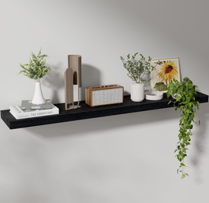 lot 117 image: Axeman Floating Shelves, Deep Modern Solid Wood Wall Shelves for Storage