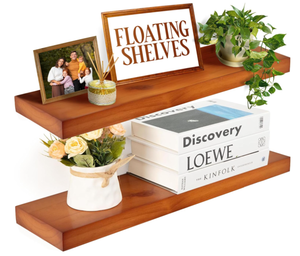 lot 121 image: 2PCS Imperative Dcor Heavy Duty Floating Shelves for Wall Long - Handmade Natural Wood Floating Shelves Kitchen, Bathroom, Wooden Shelf