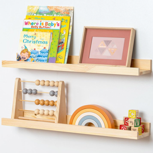 lot 381 image: 2PCS Flyjoe Picture Ledge Wall Shelves Width, Solid Pine Wood Rustic Floating Ledge Shelves for Wall