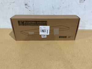 lot 375 image: Axeman White Floating Shelves for Wall, 24 Inch Wooden Floating Shelves Set of 2, 24W x 8D