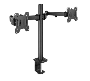 lot 366 image: onn. Full Motion Dual Monitor Desk Mount, Fits 2 Screens up to 27 Inches - Rotate, Tilt & Swivel