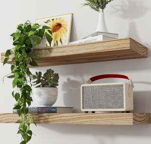 lot 371 image: Axeman Floating Shelves, 2 Pack 8 Inch Deep Modern Solid Wood Wall Shelves for Storage, 24 W x 8 D x 1.6 H, Light Carbonized