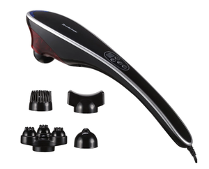 lot 410 image: Brookstone Handheld Percussion Body Massager, 4 Vibration Modes, 5 Interchangeable Heads, Black
