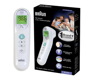 lot 415 image: Braun No Touch 3-in-1 Thermometer, Measures Forehead, Liquid and Food Temps, Professional Accuracy and Color Coded Fever Guidance for Babies, Kids, Toddlers and Adults