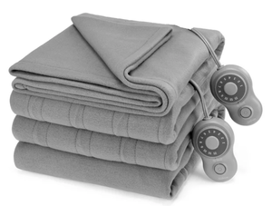 lot 643 image: King Size Sunbeam Blanket Grey Fleece, 12 Heat Settings, 12-Hour Auto Shut-Off, Electric Heated Blanket with Controller, 90 x 100