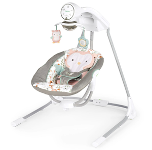 lot 676 image: Ingenuity InLighten 5-Speed Baby Swing, Swivel Infant Seat, Nature Sounds, Lights