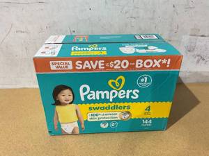 lot 255 image: Pampers Swaddlers Baby Diapers Size 4, 144 Count