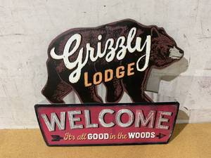 lot 261 image: Open Road Brands Grizzly Lodge Merchant Tin Sign