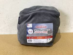 lot 666 image: Queen Size Sunbeam Blanket Grey Microplush, 12 Heat Settings, 12-Hour Auto Shut-Off, Electric Heated Blanket with Controller, 90 x 84