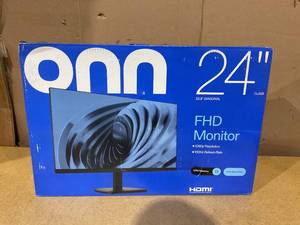 lot 203 image: Onn. 24 FHD (1920 x 1080p) 75hz Office Monitor with 6 ft HDMI Cable, Black