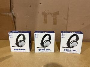lot 221 image: LOT OF 3 Onn. PlayStation Wired Video Game Headset with 3.5mm Connector, Flip-to-Mute Mic, Lightweight Steel and 40mm Speakers - Black and White