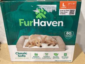 lot 693 image: Furhaven Orthopedic Dog Bed for Large Dogs w Removable Bolsters & Washable Cover