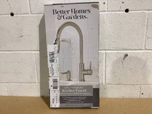 lot 502 image: Better Homes & Gardens Elmont Pull Down Kitchen Faucet with Soap Dispenser, Satin Nickel