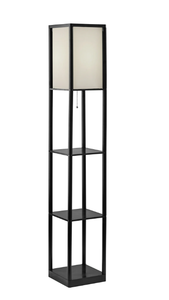 lot 321 image: Mainstays 62 Plastic Black Shelf Floor Lamp, Sustainable White Fabric Shade ,Modern Design, New Condition, Adult and Dorm Room Use