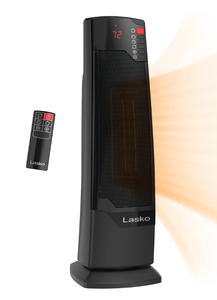 lot 498 image: Lasko 22 1500W Oscillating Ceramic Tower Space Heater with Remote, Black, CT22835