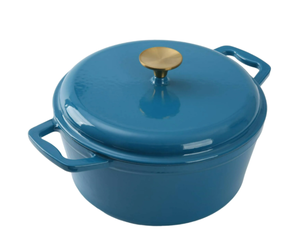 lot 500 image: Mainstays 4.75qt Oven-Safe Cast Iron Ceramic Enamel Round Dutch Oven, Blue
