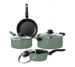 lot 510 image: Mainstays 7 Piece Nonstick Aluminum Pots and Pans Cookware Set, Green