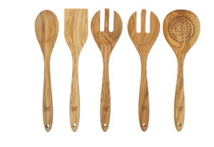 lot 208 image: LOT OF 2 The Pioneer Woman 5-Piece Olivewood Kitchen Cooking Utensil Tool Set