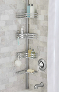 lot 318 image: Better Homes & Gardens Tension Pole Shower Caddy, Resists Rust, 3 Tier Caddy, 5 - 9 ft, Satin Nickel