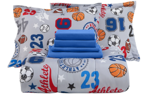 lot 475 image: Your Zone 7 Piece Blue Sports Polyester Bedding Set for Boys, Full