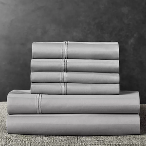 lot 728 image: 6PCS Cal King Members Mark Hotel Premier Collection 700-Thread-Count Striped Egyptian Cotton Sheet Set
