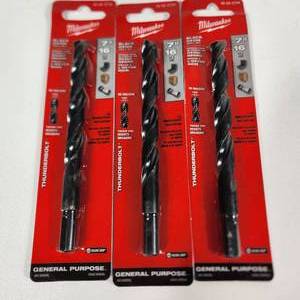 lot 27 image: Lot Of Three New Milwaukee Drill Bits 716 48-89-2734 Black Oxide General Purpose