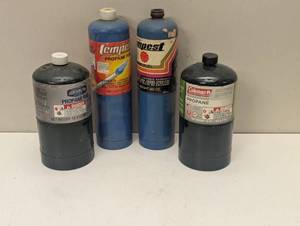 lot 28 image: Set of 4 Mostly Empty Propane TorchCamping Tanks (16  14)