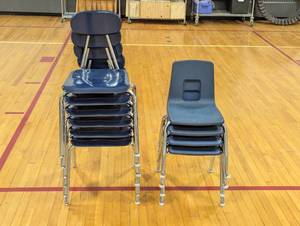 lot 51 image: Set of 10 Stacking Chairs - 6 Extra Tough Adult Chairs and 4 Plastic Kids Chairs