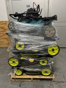 lot 15 image: Pallet of 8 Cordless Lawn Mowers by RYOBI & MAKITA (TOOL ONLY)