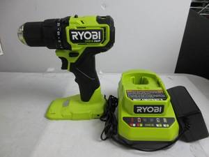 lot 13 image: RYOBI 18V ONE HP Compact Brushless 12 DrillDriver Kit With Charger MISSING BATTERY, TESTED, WORKS, LIKE NEW